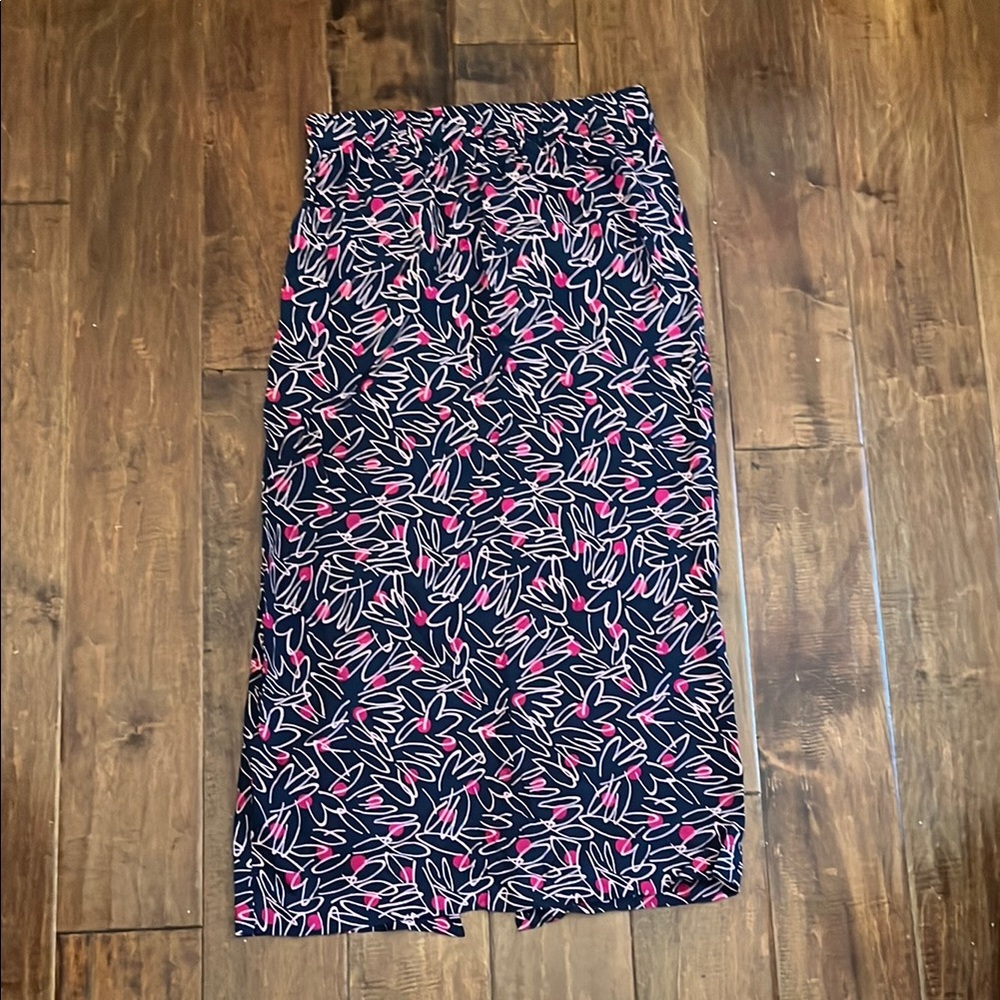 Pink and White Pleated Midi Pencil Skirt